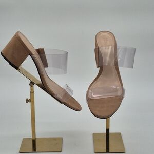 NWOT SCHUTZ Tan and Clear Block Heeled Mules/Sandals